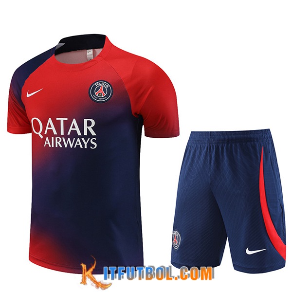 Camiseta Entrenamiento + Cortos PSG Rojo/Azul 2023/2024 -02
